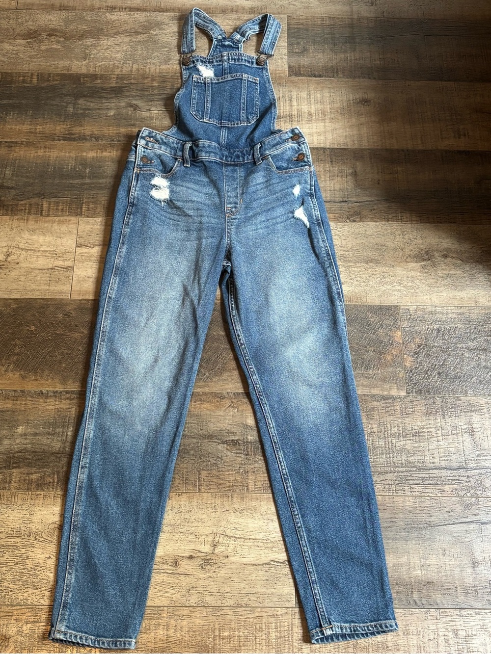 Hollister Light Blue Distressed Denim Overalls